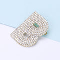 Bold Crystal Letter B Brooch with Silver Tone Setting view 2