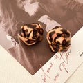 Brown and White Animal Print Dimensional Rose Stud Earrings view 6