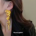 Gold Tone Floral Vine Statement Drop Earrings Statement Jewelry view 4