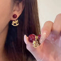 Red Horse Motif Stud And Drop Earrings Assortment Matching Jewelry Pair view 3