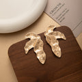 Gold and Silver Textured Three Leaf Statement Stud Earrings view 7