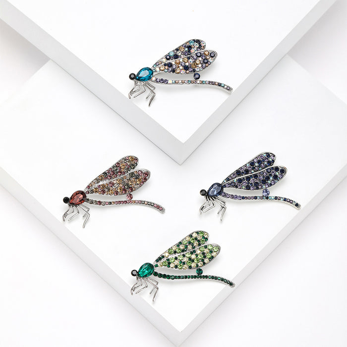 Crystal Covered Dragonfly Brooch in Four Mixed Color Palettes