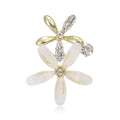 White Flower Brooch Gold Tone Rhinestone Daisy Bow Pin view 1