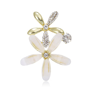 White Flower Brooch Gold Tone Rhinestone Daisy Bow Pin