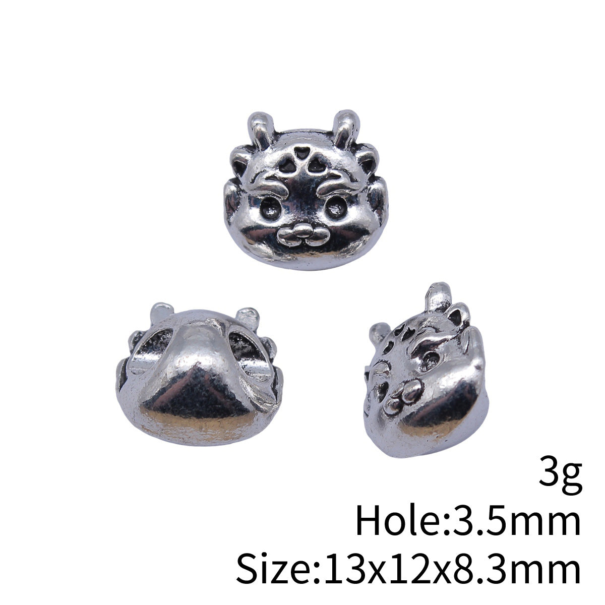13x12x8.3mm 3g Antique Silver Zinc Alloy Chinese Dragon Large Hole Beads for DIY Bracelet Jewelry Making