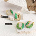 U-Shape Enamel Rhinestone Huggie Hoop Earrings Gold Steel view 2