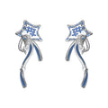 Silver Tone Blue Enamel Wish Star Drop Earrings Clear Stone Accents view 5