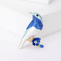 Enamel Bird on Flower Branch Brooch in Blue or Purple view 4