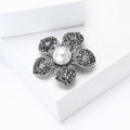Five Petal Dark Crystal Flower Brooch With White Pearl view 3