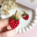 Strawberry Charm Gold Hoop Earrings in Three Patterns view 4