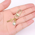Gold Open Cross Pearl Rhinestone Lobster Clasp Charm view 4