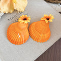 Orange Seashell and Fabric Flower Statement Hair Clips view 6