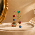 Mismatched Evil Eye Heart and Sun Long Dangle Earrings view 2