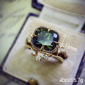 Gold Tone Olive Green Cushion Crystal Ring Set Statement Jewelry view 5