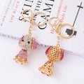 Rhinestone Floppy Ear Dog Metal Keychain Gold Clip view 3