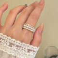 Silver Multi Band Pearl Stack Ring White Pearls Clear Accent view 6