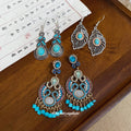Silver Tone Turquoise Leaf and Filigree Drop Earrings view 3