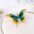 Green Gold Tone Butterfly Enamel Pearl Look Metal Brooch Pin view 4