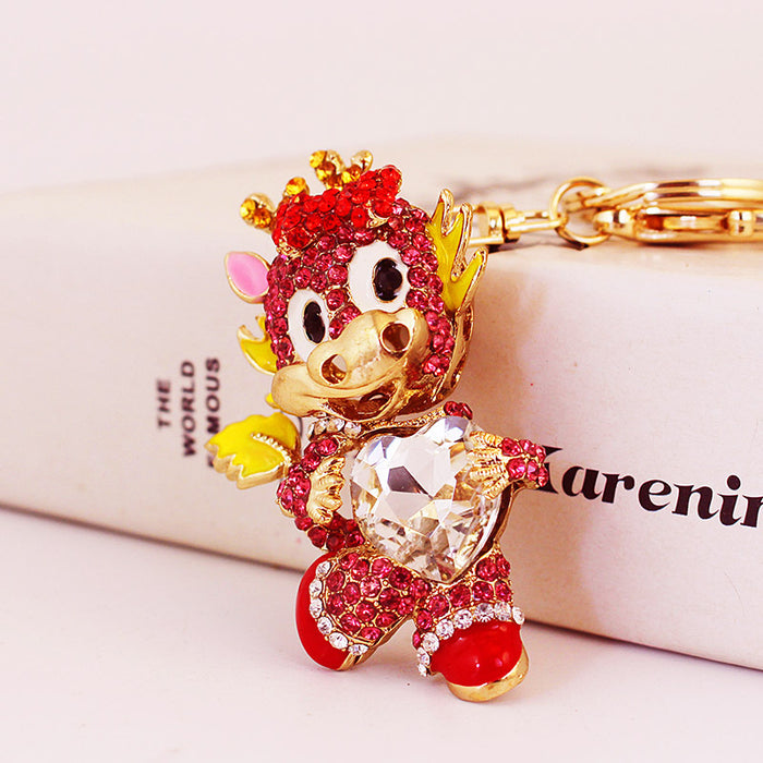 Cute Crystal Chinese Dragon Character Car Keychain Bag Charm