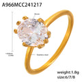Oval Zircon Solitaire Stainless Steel Rings Gold Steel Sizes view 6