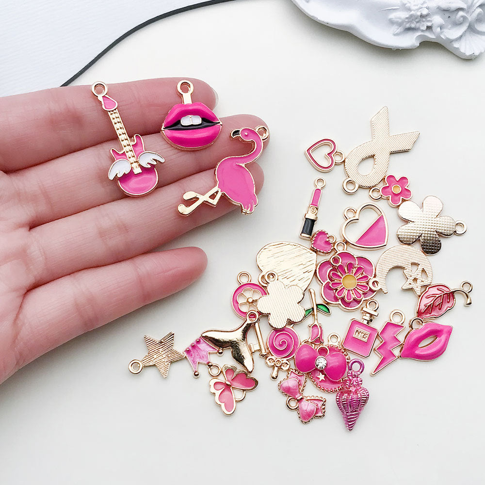 Rose Red Enamel Zinc Alloy Charm Pendant for DIY Earrings and Jewelry Making