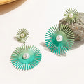 Four Color Double Sunburst Pearl Look Dangle Earrings view 2