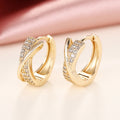 Crossed Hoop Earrings with Clear Stones in Two Tones view 5