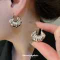 Sculpted Shell Hoop Earrings In Gold Tone Matching Jewelry Pair view 4