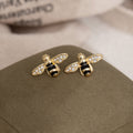 Yellow Black Bee Crystal Look Gold Small Stud Earrings view 4