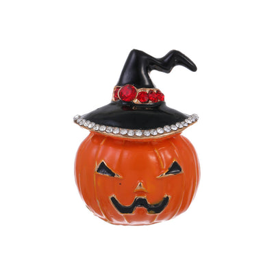 Front product view of the pumpkin brooch pin in orange and red