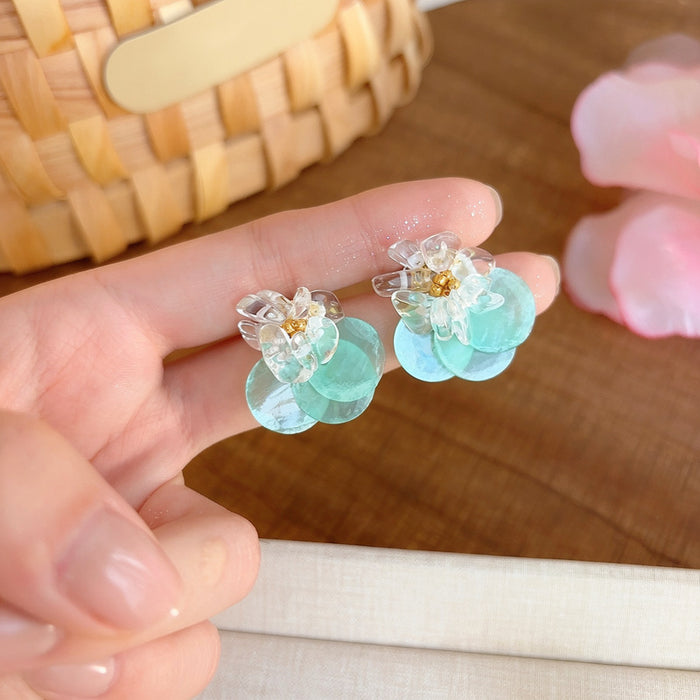 Translucent Shell Flower Stud Earrings In Three Pastel Colors