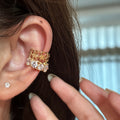 Square Starburst Crystal Ear Cuffs in Gold and Silver Tones view 7