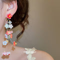 Colorful Floral Branch Dangle Earrings With Bead Accents view 3