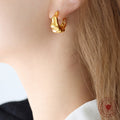 Bamboo Segment Open C Hoop Earrings In Gold Or Steel view 3