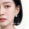 Matte Silver Swirl Disc Stud Earrings Amber Crystal Center view 2