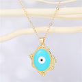 Gold Tone Ornate Oval Evil Eye Pendant Necklaces in Six Colors view 9