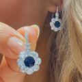 Silver Tone Blue Center Crystal Flower Drop Earrings view 3
