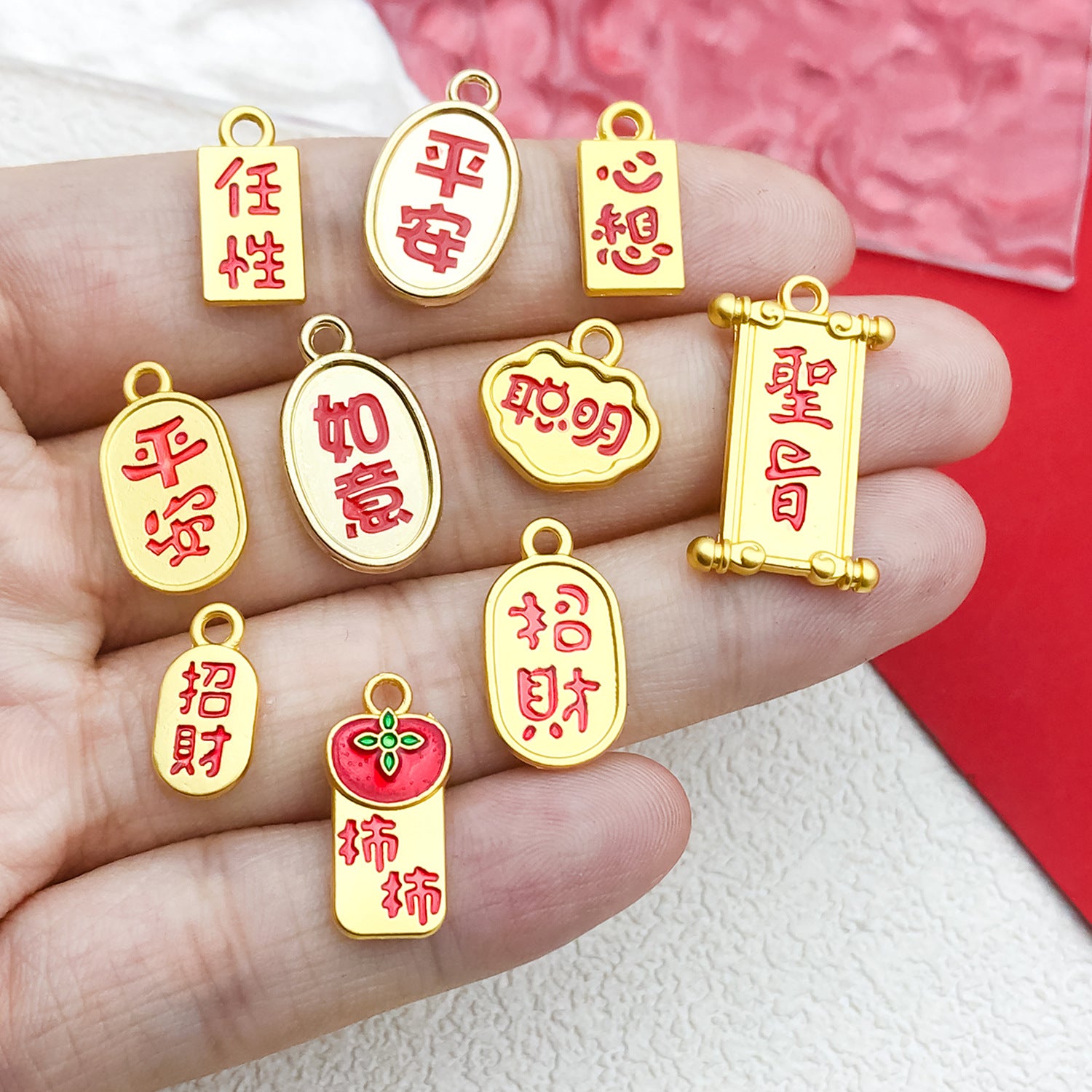 Zinc Alloy Antique Gold Imperial Decree Blessing Charm Pendant for DIY Keychain Jewelry