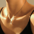 Triangle Rhinestone Pearl Pendant And Herringbone Necklace view 4