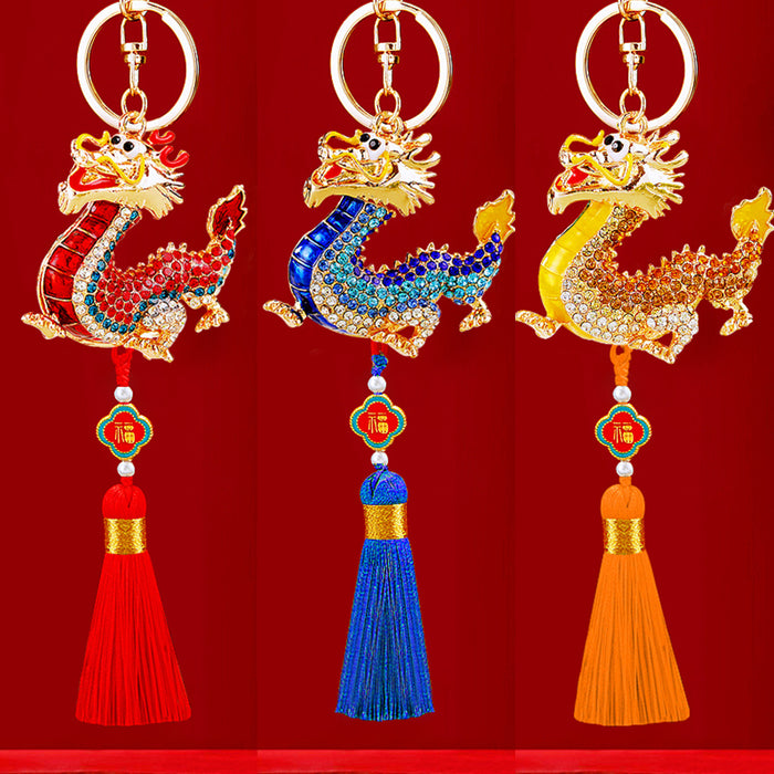 Mixed Auspicious Dragon Keychains in Eighteen Tassel and Plain Designs