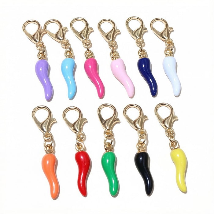Slim Enamel Chili Pepper Charms with Lobster Clasps in 12 Colors