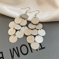 Layered Round Disc Tassel Fish Hook Earrings Statement Jewelry Pair view 6