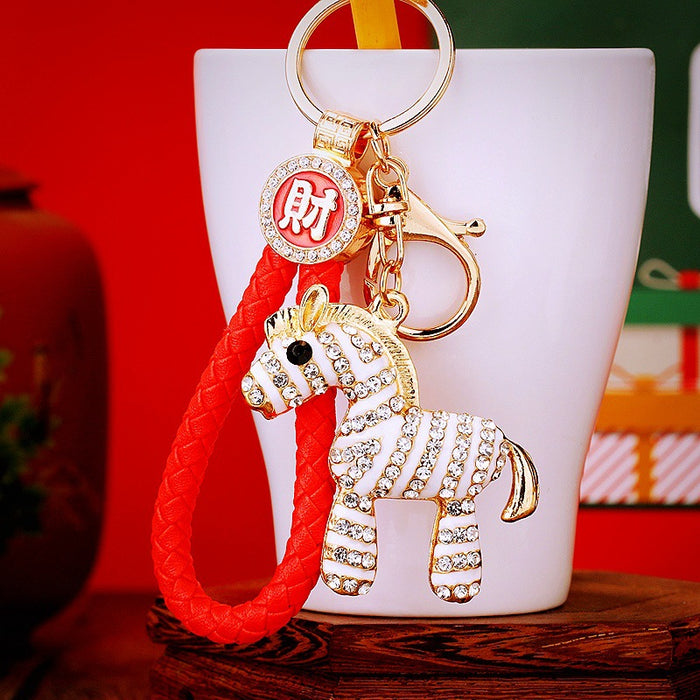 Crystal Zebra, Deer and Horse Keychains with Colorful Straps