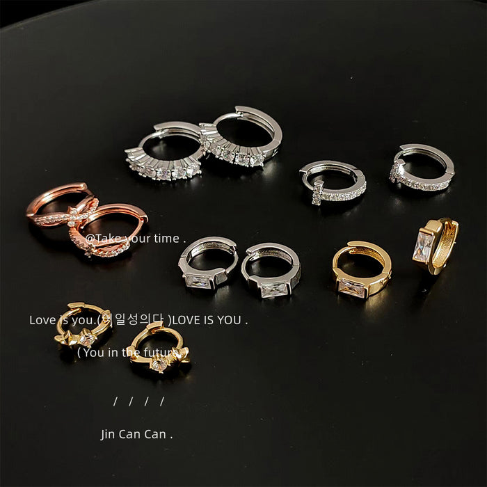 Pave Zircon Metal Huggie Hoop Cuff Earrings Six Style Mix