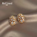 Gold Oval Crystal Cluster Stud Earrings Mixed Cut Stones view 3