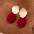 Gold Tone Red Velvet Geometric Drop Stud Earrings Fashion Earrings view 6