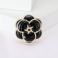 Layered Camellia Flower Enamel Brooch in Black or White view 4