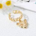 Gold Tone Curb Chain Heart Animal and Smiley Charm Rings view 5