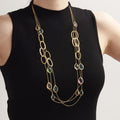 Teardrop Glass Stone Long Necklace in Ten Color and Metal Styles view 3
