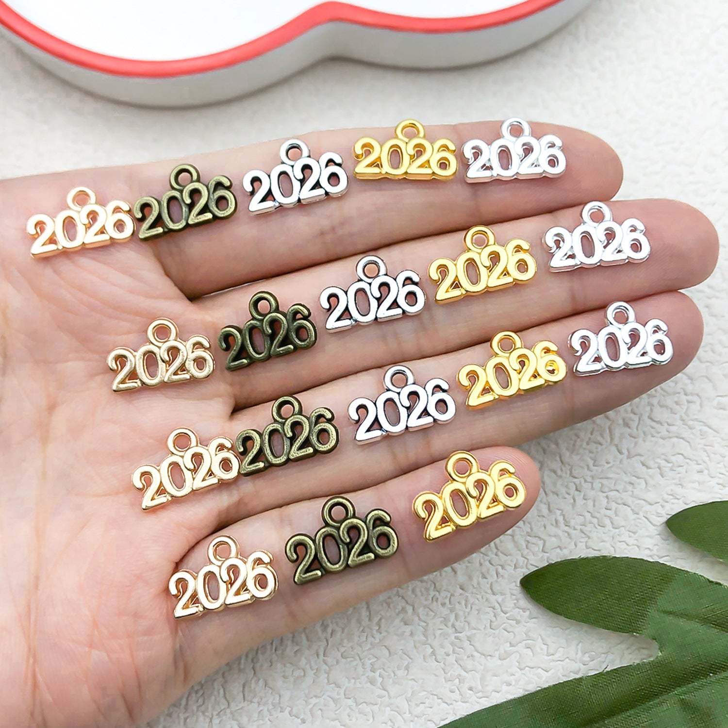 Zinc Alloy 2025 2026 Number Charm Pendant for DIY Earrings Bracelet Jewelry Making — 13mm